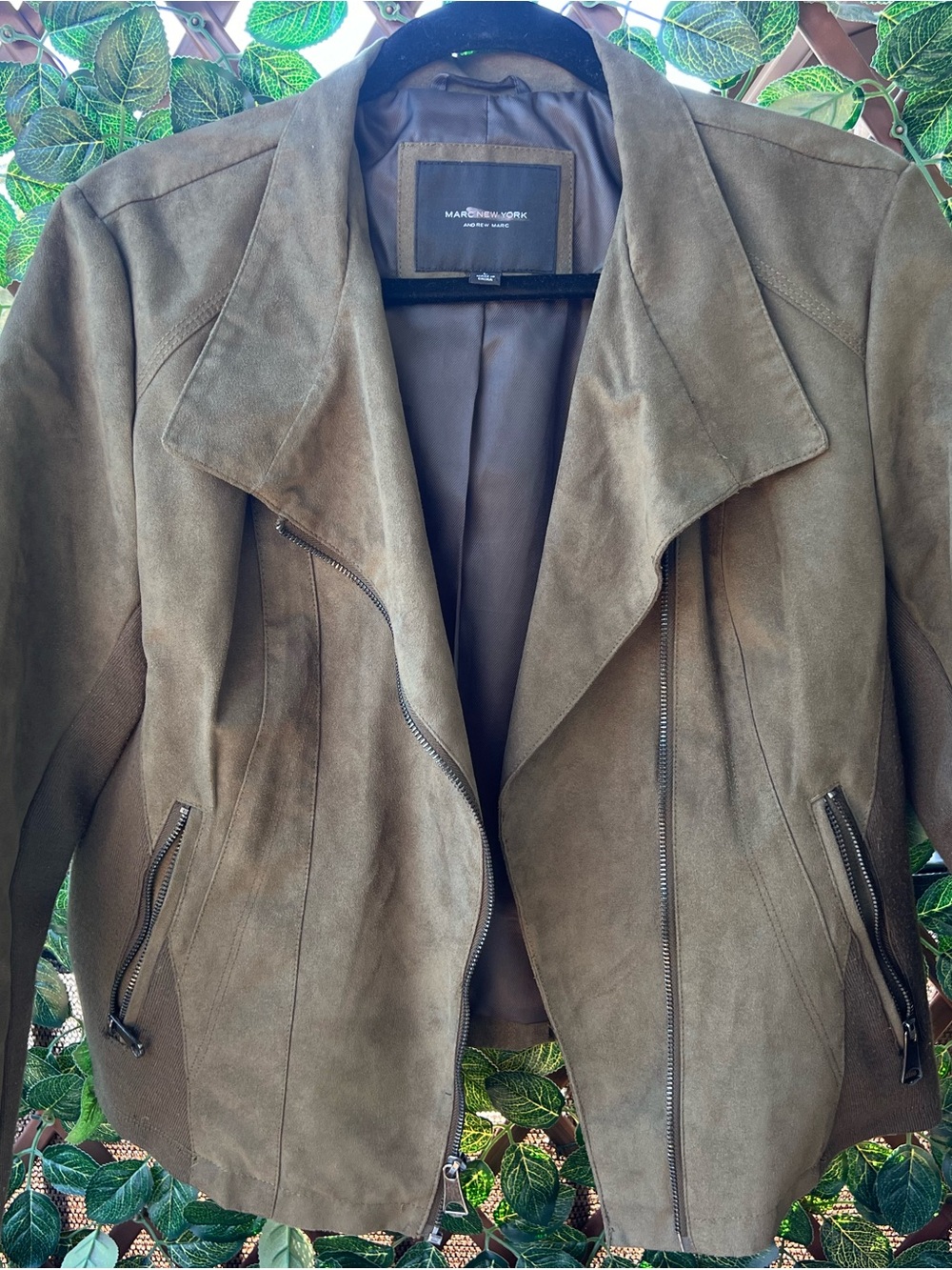 Marc New York Suede Zip Jacket - Olive Brown